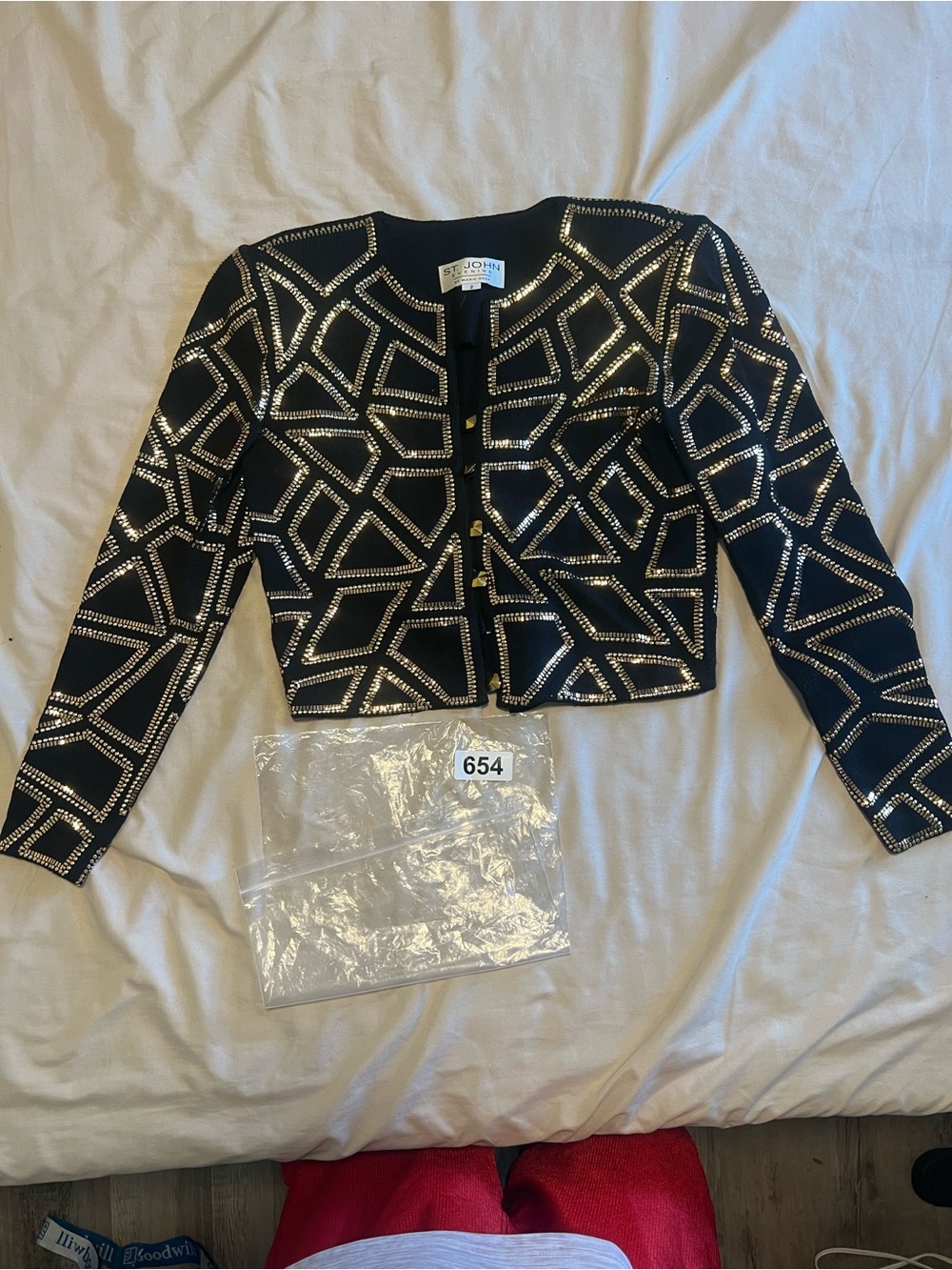 St John Evening Marie Gray Womens Embellished Sequin Cropped Jacket Black Sz 2